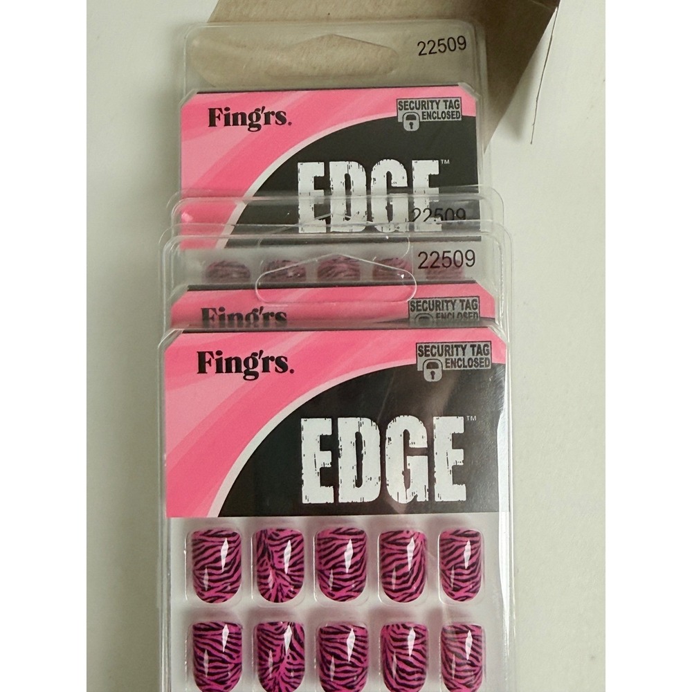 Fing'rs Edge Fashion Nails Pink Black Zebra Print Press On 24 Ct Lot of 3 New - Picture 4 of 4